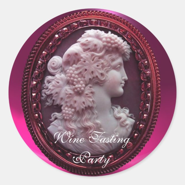 ANTIQUE RED WINE LADY ,GRAPES AND GRAPEVINES CLASSIC ROUND STICKER (Front)