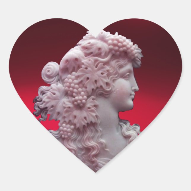 ANTIQUE RED WINE LADY ,GRAPES AND GRAPEVINES Heart Heart Sticker (Front)