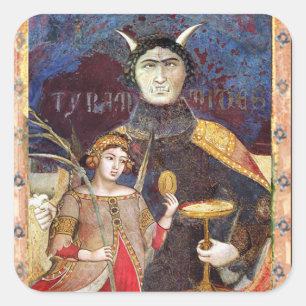 ANTIQUE RENAISSANCE TAROT-THE DEVIL Conceit Detail Square Sticker