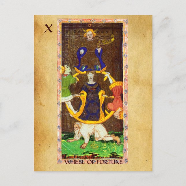 ANTIQUE RENAISSANCE TAROTS 10/THE WHEEL OF FORTUNE POSTCARD (Front)