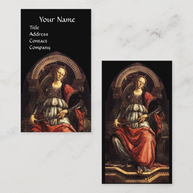 ANTIQUE RENAISSANCE TAROTS 11  FORTITUDE Black Business Card (Front/Back)
