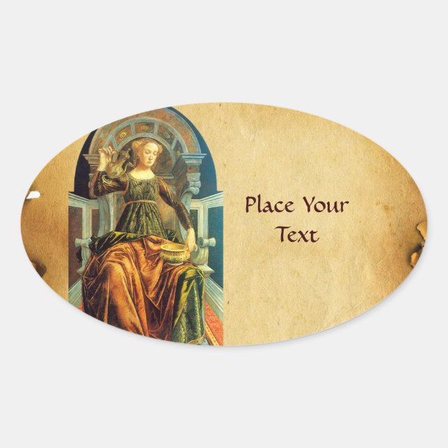 ANTIQUE RENAISSANCE TAROTS 14 TEMPERANCE Parchment Oval Sticker (Front)