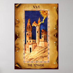 ANTIQUE RENAISSANCE TAROTS  16 / THE TOWER POSTER