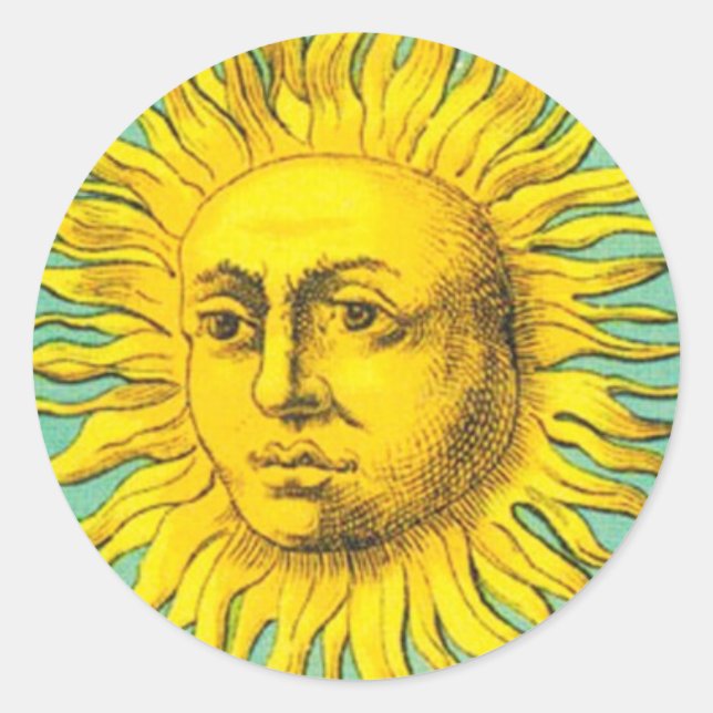 ANTIQUE RENAISSANCE TAROTS 19 THE SUN Yellow Blue Classic Round Sticker (Front)