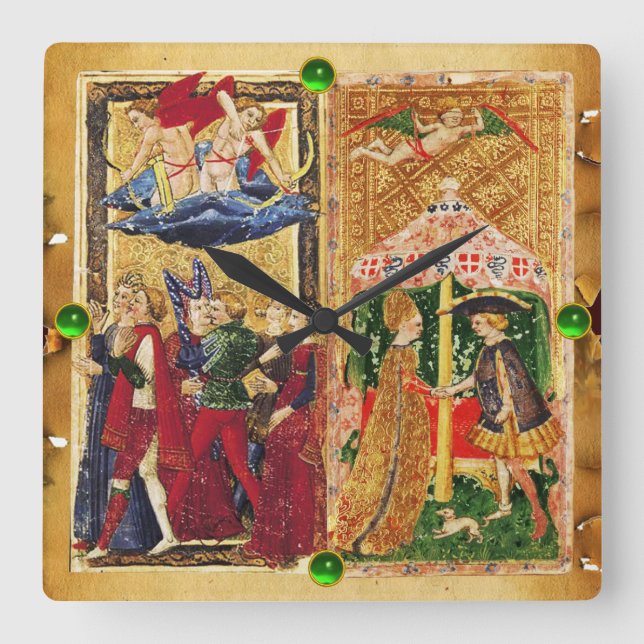 ANTIQUE RENAISSANCE TAROTS 6 / THE LOVERS SQUARE WALL CLOCK (Front)
