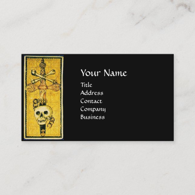 ANTIQUE RENAISSANCE TAROTS,ACE OF SWORDS Black Business Card (Front)