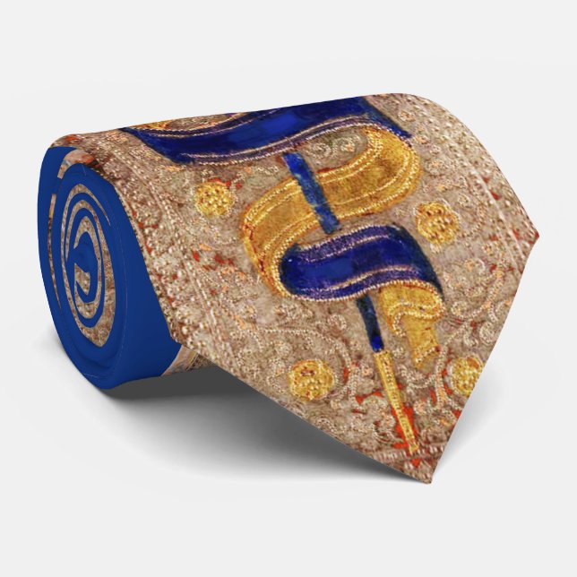 ANTIQUE RENAISSANCE TAROTS,ACE OF SWORDS Gold Blue Tie (Rolled)