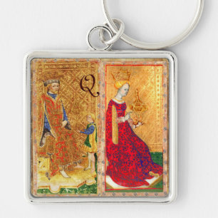 ANTIQUE RENAISSANCE TAROTS KING AND QUEEN OF CUPS KEY RING