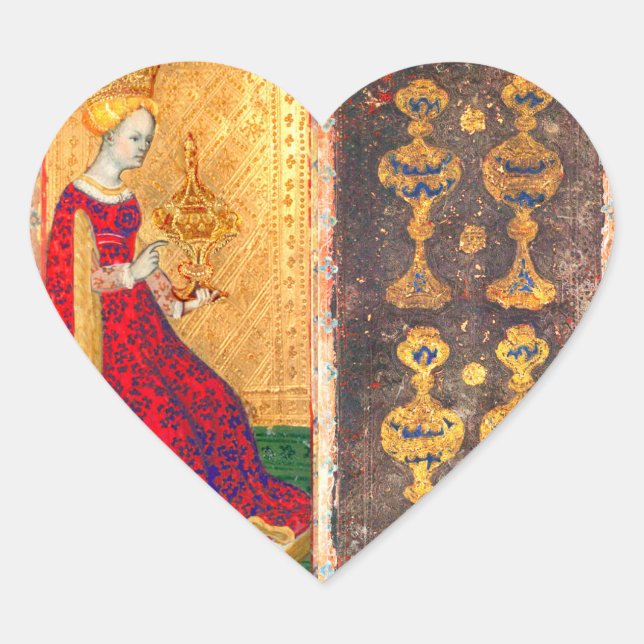 ANTIQUE RENAISSANCE TAROTS  / QUEEN OF CUPS HEART STICKER (Front)