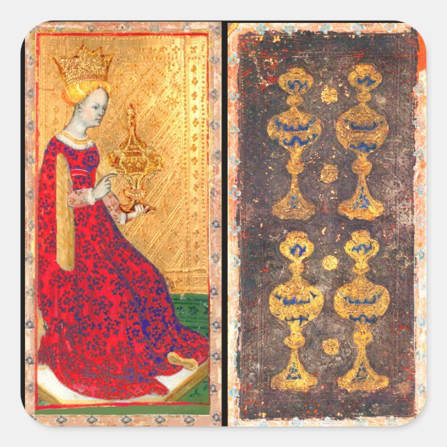 ANTIQUE RENAISSANCE TAROTS  / QUEEN OF CUPS SQUARE STICKER (Front)