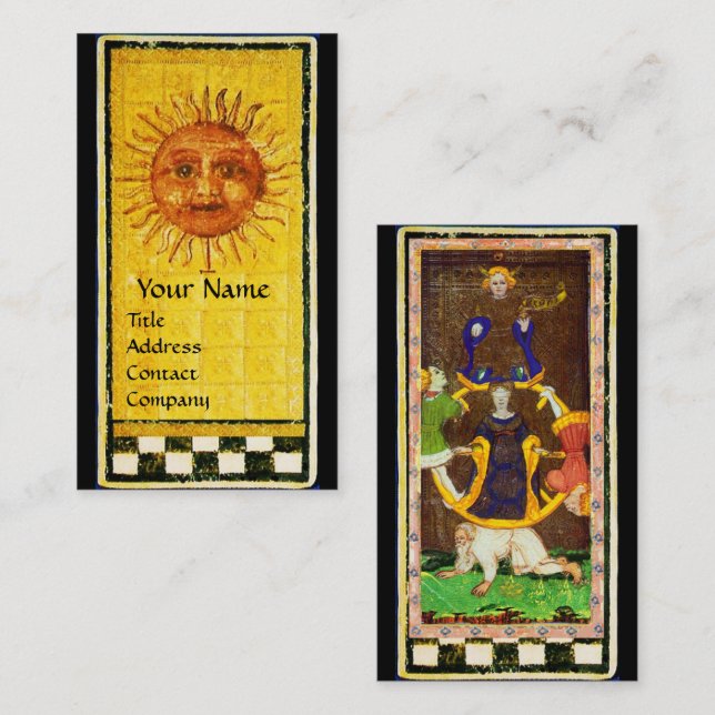ANTIQUE RENAISSANCE TAROTS/ SUN & WHEEL OF FORTUNE BUSINESS CARD (Front/Back)