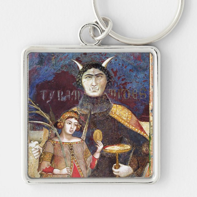 ANTIQUE RENAISSANCE TAROTS ,THE DEVIL AND CONCEIT KEY RING (Front)
