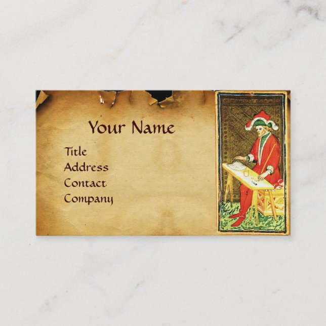 ANTIQUE RENAISSANCE TAROTS /THE MAGICiAN Parchment Business Card (Front)