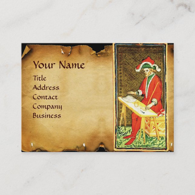 ANTIQUE RENAISSANCE TAROTS /THE MAGICiAN Parchment Business Card (Front)