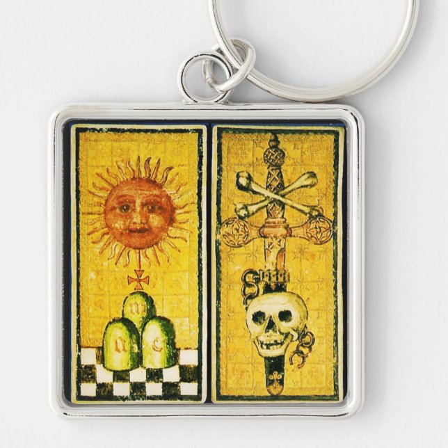 ANTIQUE RENAISSANCE TAROTS /THE SUN ,ACE OF SWORDS KEY RING (Front)
