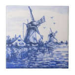 Antique Repro Blue Delft Dutch Windmill Tile<br><div class="desc">Delft tiles date back to the seventeenth century when blue and white Chinese porcelain imports reached the Netherlands. The popularity of these items was a great influence on Dutch tile artisans and Delft became the centre of production for these usually (but not always) blue and white tiles.</div>