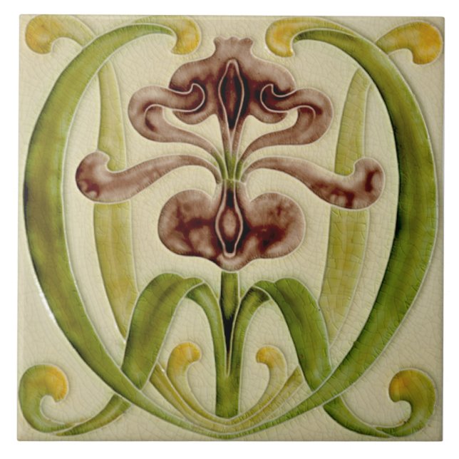 Antique Repro Late 1800s Art Nouveau Iris Tile (Front)