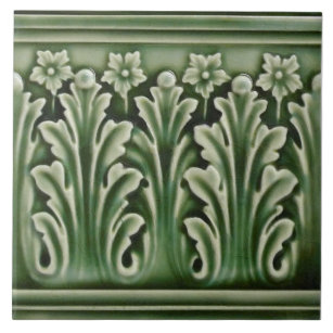 Antique Reproduction Green Acanthus Floral Border Tile