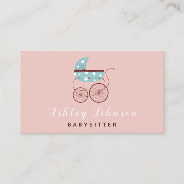 Antique Retro Baby Carriage Babysitter Nanny Child Business Card (Front)