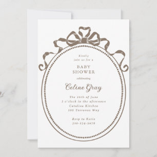 Antique Ribbon Bow Victorian Brown Baby Shower Invitation