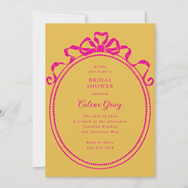 Antique Ribbon Bow Victorian Frame Bridal Shower Invitation (Front)