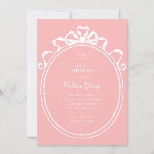 Antique Ribbon Bow Victorian Pink Baby Shower Invitation (Front)
