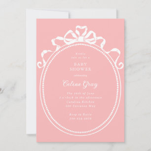 Antique Ribbon Bow Victorian Pink Baby Shower Invitation