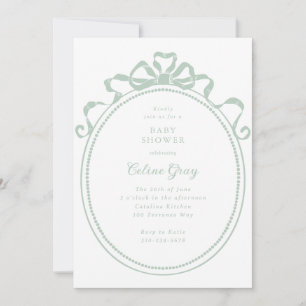 Antique Ribbon Bow Victorian Sage Baby Shower Invitation