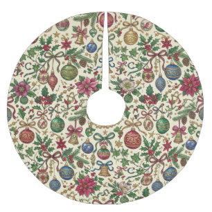 Antique Ribbons and Ornaments Christmas Brushed Polyester Tree Skirt