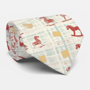 Antique Rocking Horse Teal Plaid Pattern Tie