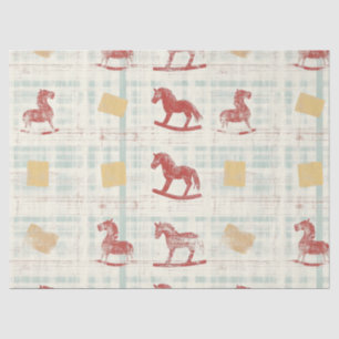 Antique Rocking Horse Teal Plaid Pattern Tissue Paper