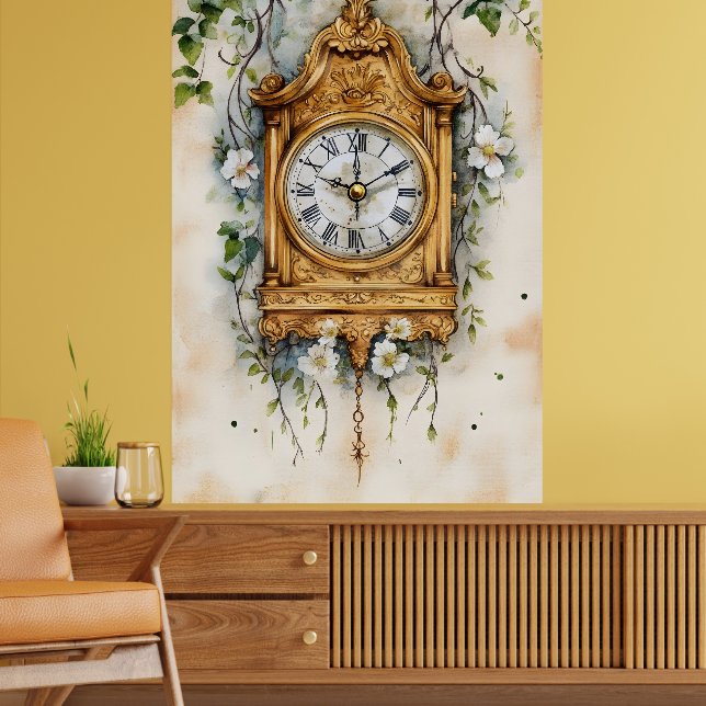 Antique Rococo-style clock, likely painted in wate Poster (Living Room 2)