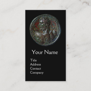 ANTIQUE ROMAN BRONZE MEDALLION MONOGRAM,Black Business Card