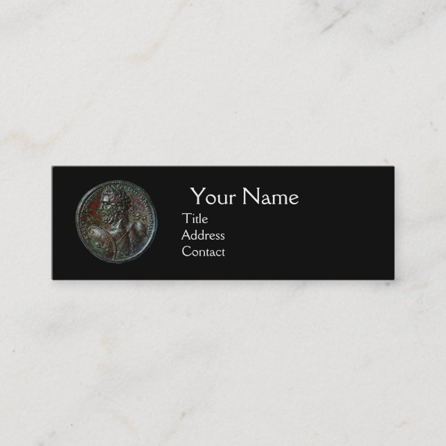 ANTIQUE ROMAN BRONZE MEDALLION MONOGRAM ,Black Mini Business Card (Front)