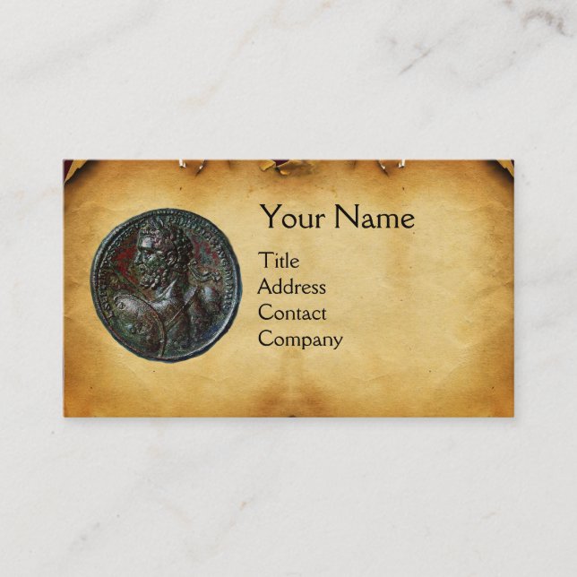 ANTIQUE ROMAN BRONZE MEDALLION  MONOGRAM parchment Business Card (Front)