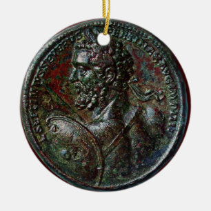 ANTIQUE ROMAN BRONZE MEDALLION SEPTIMUS SEVERUS CERAMIC TREE DECORATION