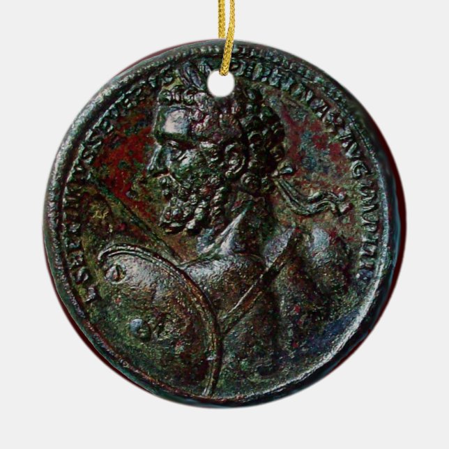 ANTIQUE ROMAN BRONZE MEDALLION SEPTIMUS SEVERUS CERAMIC TREE DECORATION (Front)