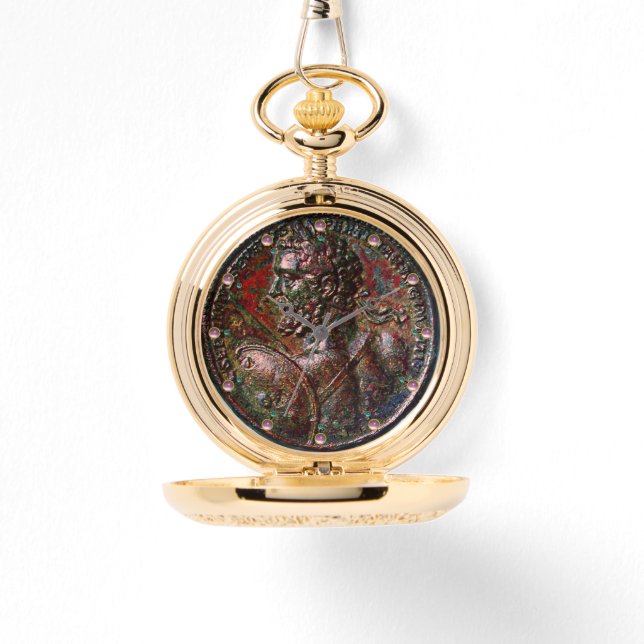 ANTIQUE ROMAN BRONZE MEDALLION WITH PINK GEMSTONES WATCH (Front)