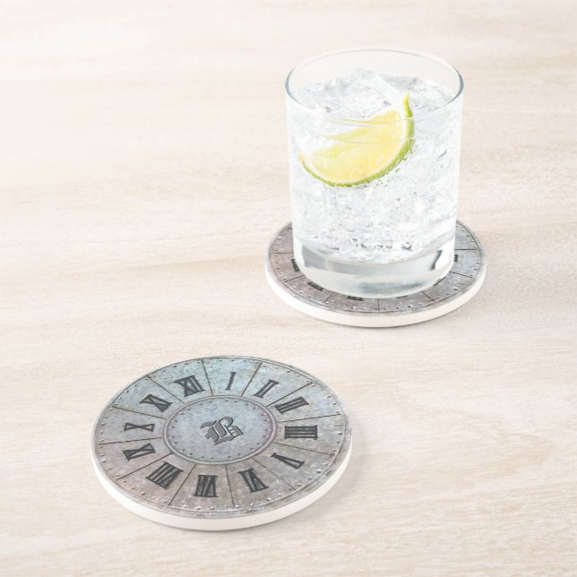 Antique Roman Clockface w. (or without) Initial(s) Coaster (Side)