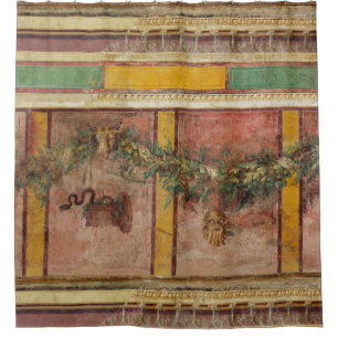 ANTIQUE ROMAN FRESCO,SATYR MASK,GARLAND,FRUITS SHOWER CURTAIN