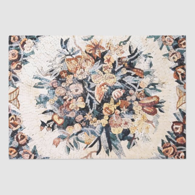 Antique Roman Italian Floral Mosaic Decoupage Tissue Paper (Front)