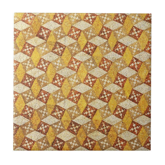 Antique Roman Mosaic Brown Yellow Tile (Front)