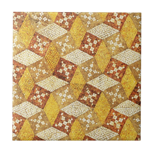 Antique Roman Mosaic Brown Yellow Tile (Front)