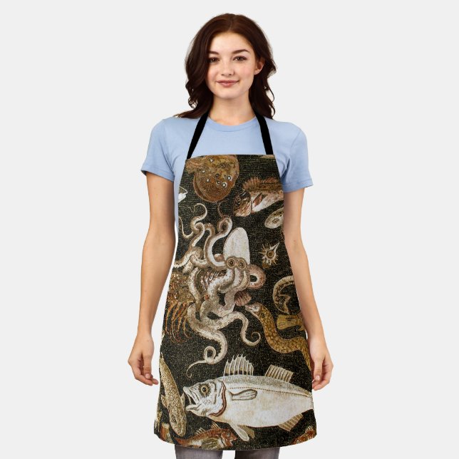 Antique Roman Mosaic Pompeii Sea Life Stone Mosaic Apron (Worn)