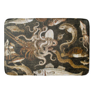 Antique Roman Mosaic Pompeii Sea Life Stone Mosaic Bath Mat