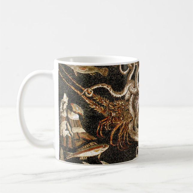 Antique Roman Mosaic Pompeii Sea Life Stone Mosaic Coffee Mug (Left)