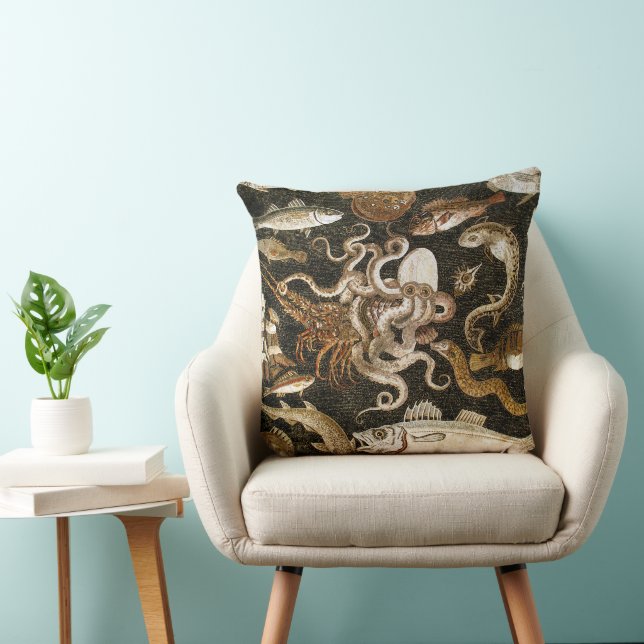 Antique Roman Mosaic Pompeii Sea Life Stone Mosaic Cushion (Chair)