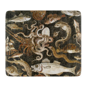 Antique Roman Mosaic Pompeii Sea Life Stone Mosaic Cutting Board