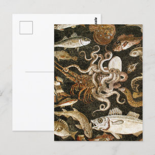 Antique Roman Mosaic Pompeii Sea Life Stone Mosaic Postcard
