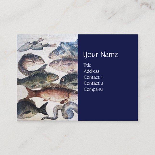 ANTIQUE ROMAN MOSAICS, FISHES,OCEAN SEA LIFE SCENE BUSINESS CARD (Front)